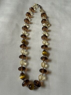 Beaded Brown and Cream Women's Necklace 18” + 3” extender Elegant lucite Jewelry